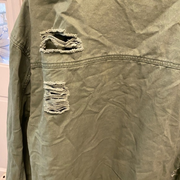 Army Style Distressed Olive Green Longline Lightweight Jacket 1X 2X 3X - Picture 11 of 12